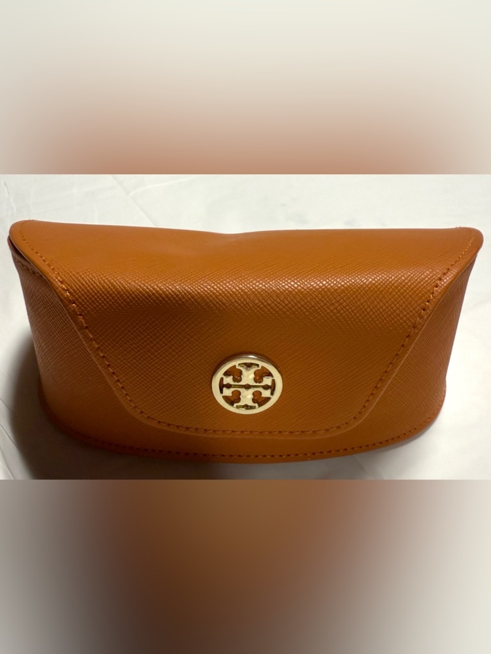 Tory Burch Orange Saffiano Leather Sunglasses Case Logo Snap Closure